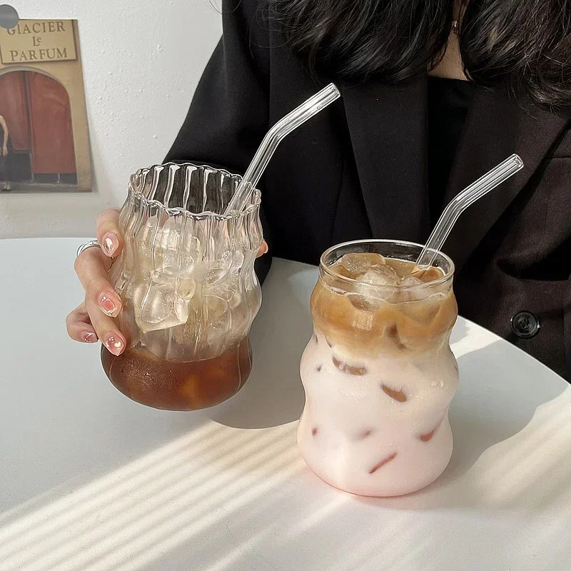 550ml Transparent Bubble Tea Glass Cups With Straws Beer Mugs Strawberry Milk Juice Pitcher Coffee Mug Drinkware Cup For Party ﻿