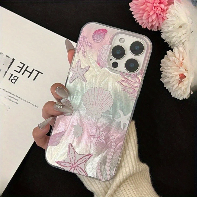 Pink Seashell Pattern Feather Yarn Case For Samsung Galaxy A16 A26 A36 A56 A55 A54 S26 Ultra S25 S24 S23 S22 Plus S21 FE Cover