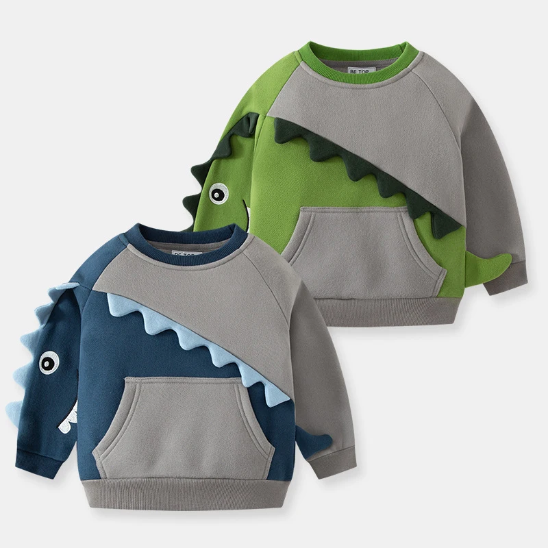 SAILEROAD 2022 New Fleece Sweatshirts Boys 2-7 Years Clothes Cotton Outerwear Cartoon Dinosaurs Baby Tops Kids Toddler Hoodie