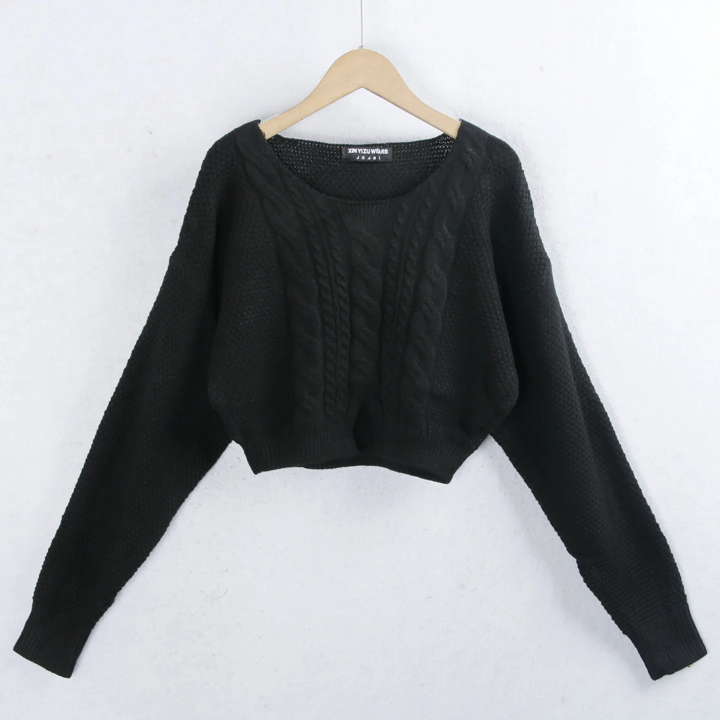 

Faionable Knitted Cotton Yarn ort Sve Women's Sweater Autumn Winter Bla White Twist Long Sve Woolen Top