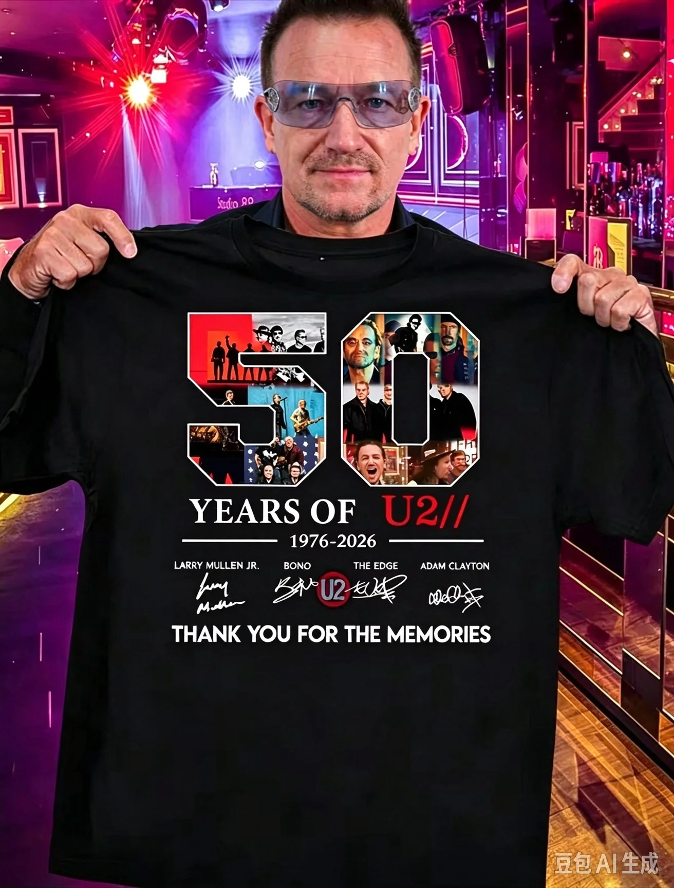Unisex 50 Years of U2 Band 2026 World Tour T Shirt 1976-2026 Photo Collage Signature Graphic Cotton Rock Streetwear Tee