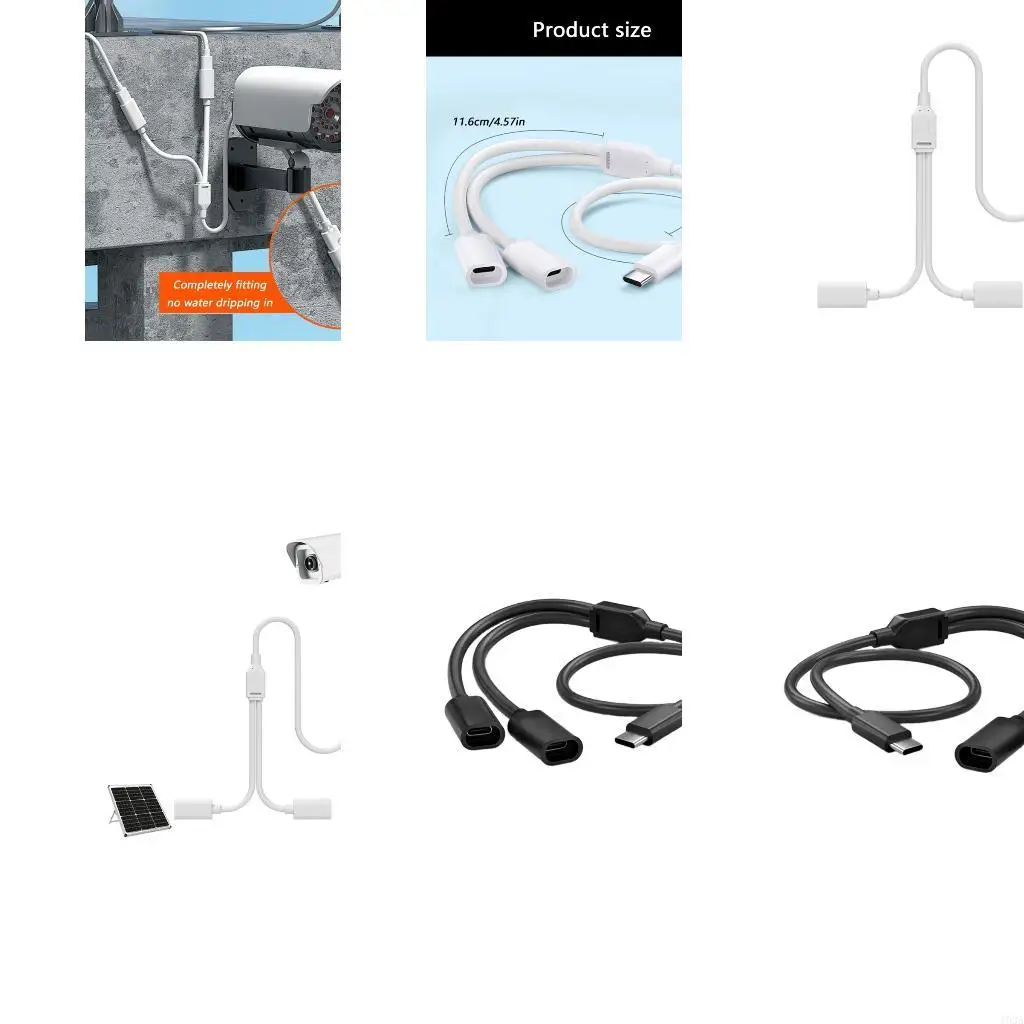 193A Flexible Type C Splitter Cable For Double Panel Solar Cameras Secure Outdoor Monitoring Setups 480Mbps Fast Transfer