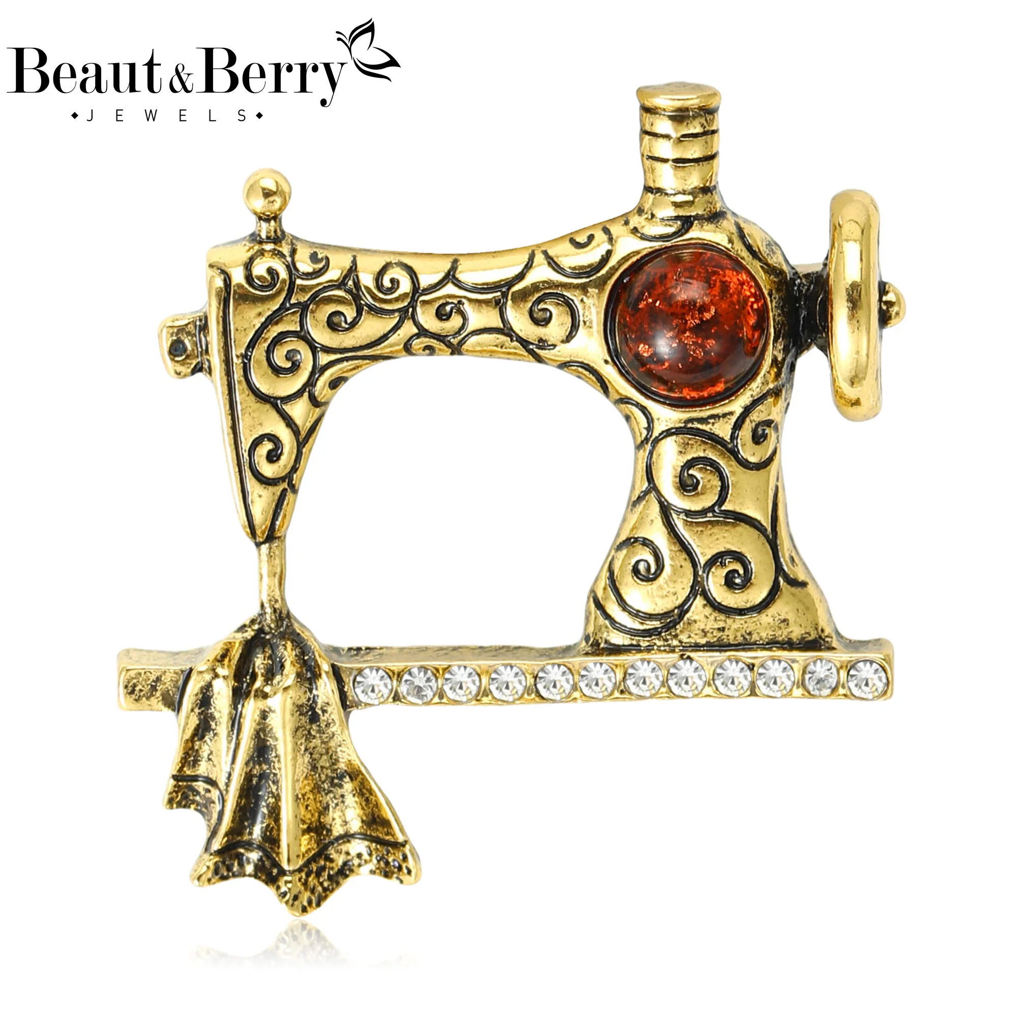 Beaut&Berry Vintage Metal Sewing Machine Brooches for Women Unisex Creative Pins Can Be Wear As Necklaces Jewellery Accessories