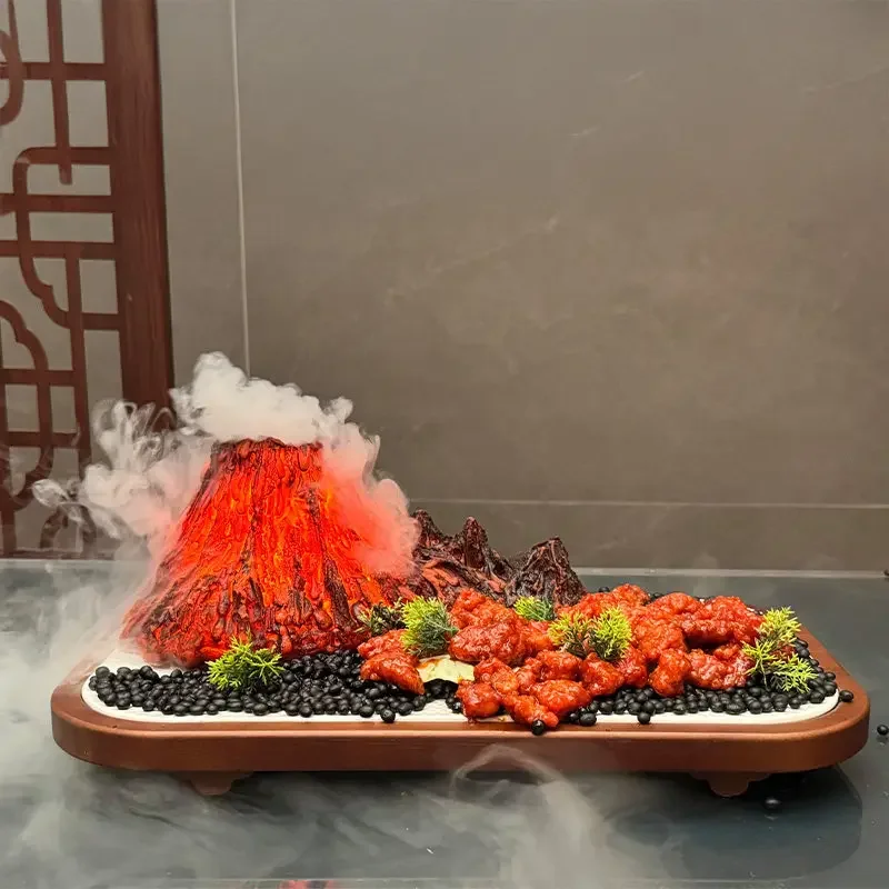 Creative Flame Mountain Wild Wind Scenery Cuisine Barbecue Plate Hotel Restaurant Hot Pot Restaurant Dry Ice Sushi Plates G