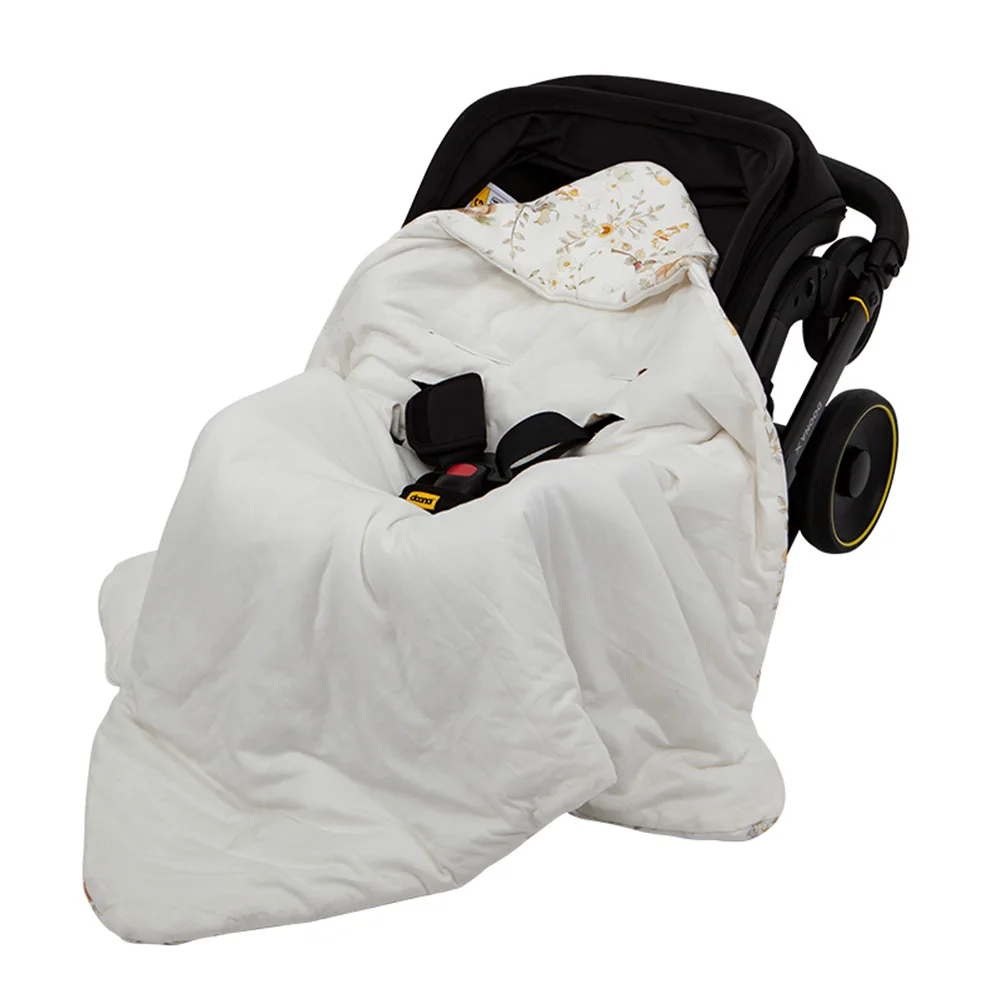Baby Blanket In Infant Car Seat 100% Cotton Shell With Windproof Hooded Autumn Winter Swaddle Wrap Cartoon Printed Comforter
