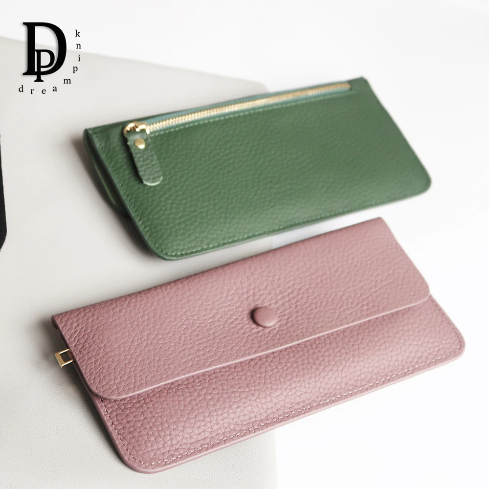 Luxury Clutch Wallet For Women Solid Simple Genuine Leather Female Slim Long Card Holder Purse Organizer Lady Travel Wallet