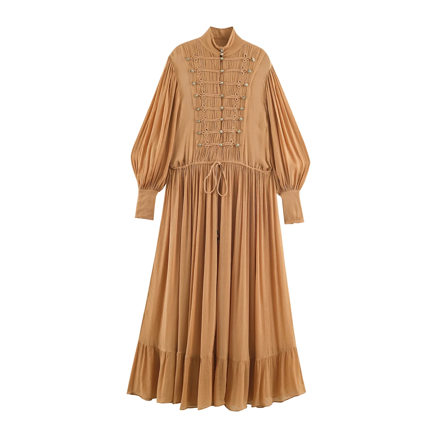 KLKXMYT Elegantes Damenkleid mit Seilknoten-Schnalle, langem Ärmel, Rüschen und Taillenband, für Urlaub und Freizeit. – Detail 3
