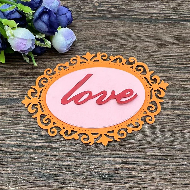 3Pcs love photo frame lace Card Border Metal Cutting Dies Stencils For DIY Scrapbooking Decorative Embossing Handcraft Template