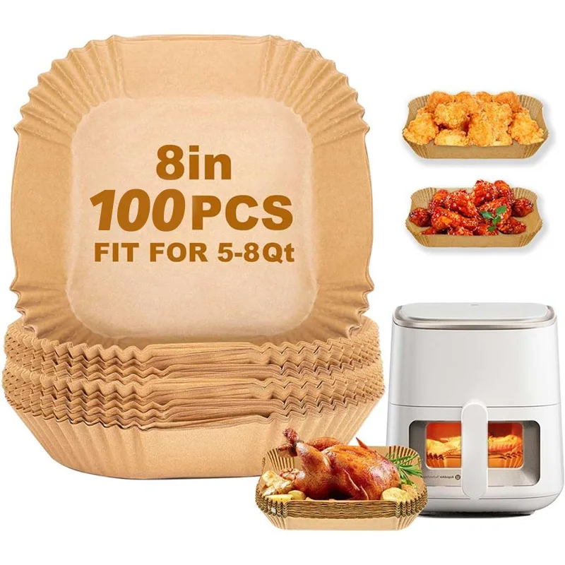 100 Stück Einweg-Luftfritteusen-Pergamentpapier-Einlagen, quadratisch, für Mikrowellenherde, Instant Pot, antihaftbeschichtete Backbleche