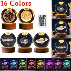 16 Colors Night Light LED Crystal Ball with Remote Control Table Lamp 3D Moon Planet Galaxy Decor for Home Table Lamp Party Toys