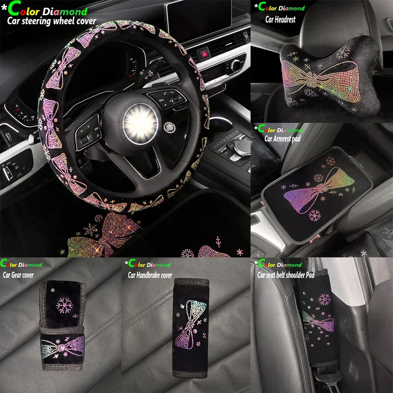 

Crystal Rhinestone Car Steering Wheel Covers Auto Seat Cover Bling Diamond Car Interior Accessories Decoration For Women Gifts