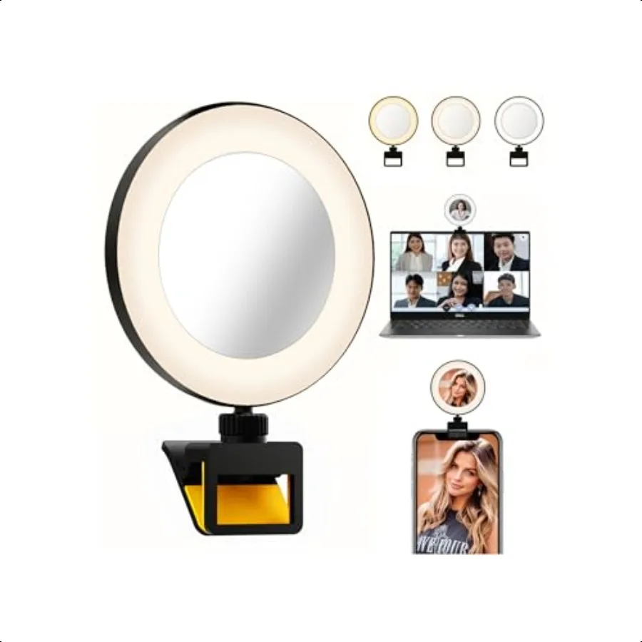 

60 LED Video Conference Ring Light Rechargeable Clip Design 3 Adjustable Light Modes Universal for Phones Laptops 3000K5000K Co
