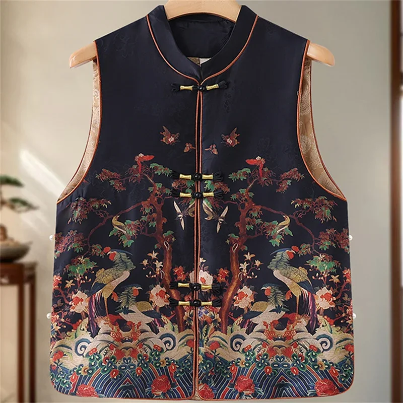 

Female Tang Clothes Jacket Spring Summer New Sleeveless Coat Print Flower Qipao Vest Traditional Chinese Retro Hanfu Outwear