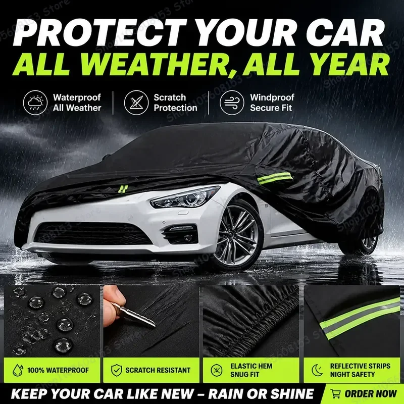 

For Infiniti Q50 Full Coverage Outdoor Car Cover Waterproof UV Resistant Dustproof Snow Proof Sun Shade Protection Black