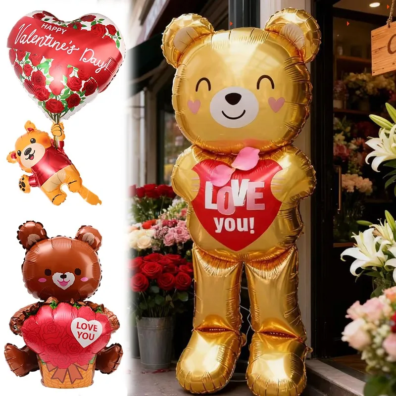 

Giant Standing Bear Foil Balloon Large Romantic Valentine's Day Decorate for Love Proposal Party Indoor Outdoor Anniversary Gift
