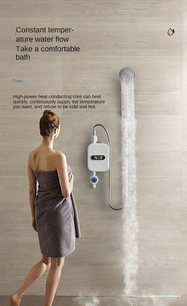 110V/220V Compact Kitchen Aid Instant Demand Water Heater with Bathroom Shower Head and Temperature Control A C