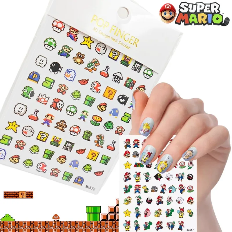 Super Mario Bros наклейки для ногтей бумага для женщин аниме наклейки для дизайна ногтей украшения дизайн ногтей косметика аксессуары наклейки инструменты