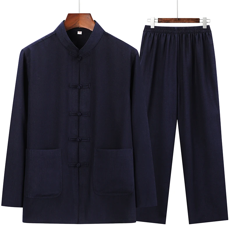 Middle-Aged Elderly Sets Men Long Sleeve Tang Suit Father's Spring Autumn Chinese Tai Chi Clothing Traditional Hanfu Sets