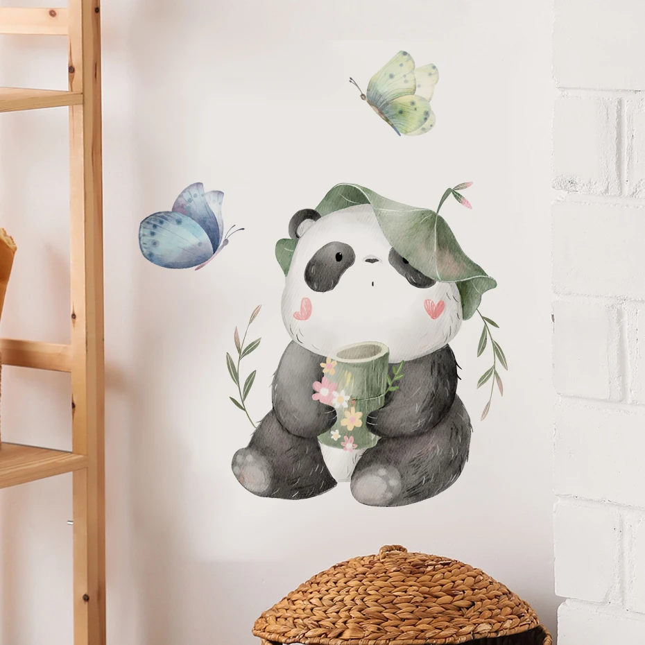 Cartoon Cute Panda Eat Bamboo Wall Stickers for Kids Room Baby Room Door Decor Children's Room Nursary Wall Decals