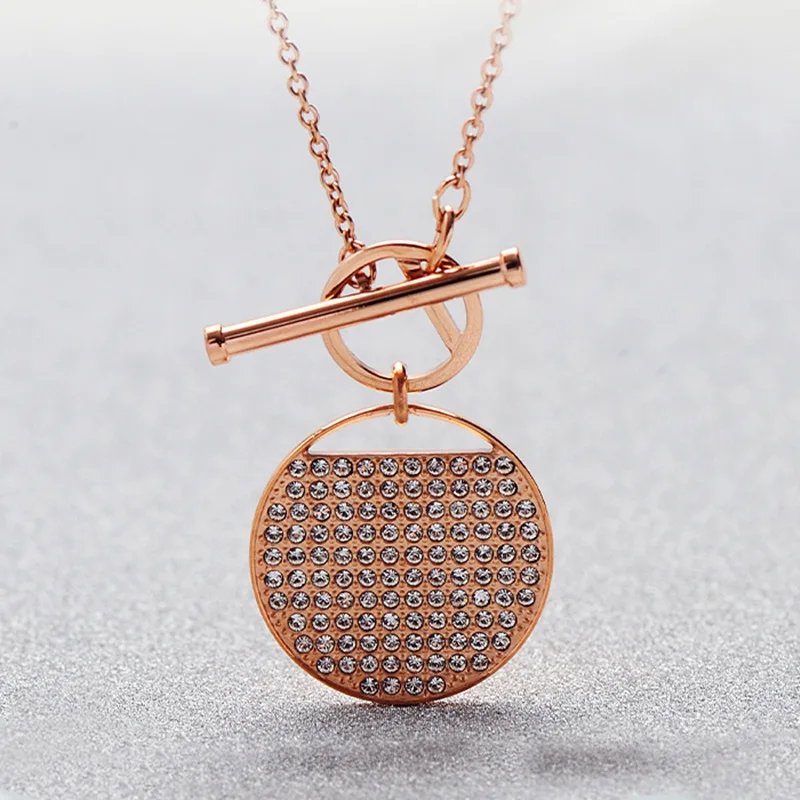 European and American Boutique S925 Pure Silver Full Diamond SWA Rose Gold Full Diamond Large Racket Necklace for Women