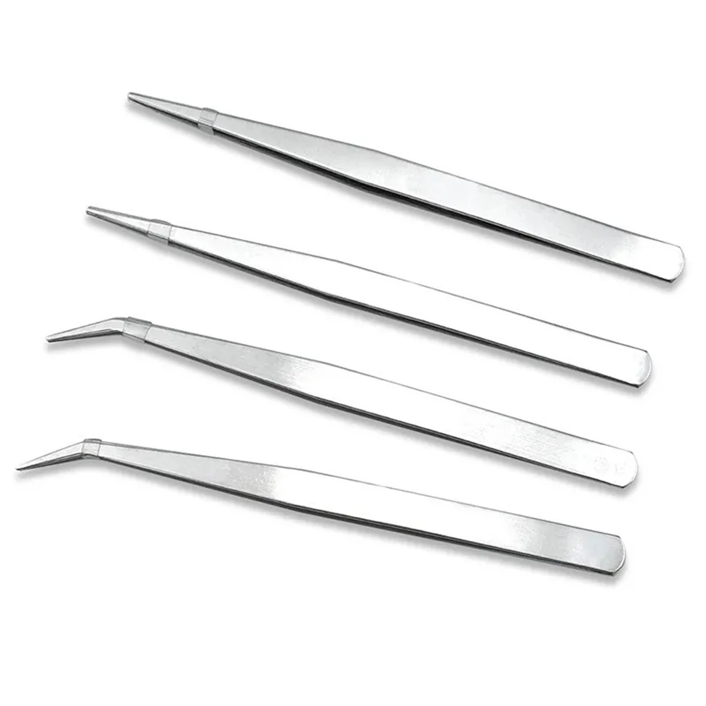 1pcs 100/125mm Stainless Steel Handmade Tweezers Straight Head Elbow Watch Precision Instruments Repair Hand Tools