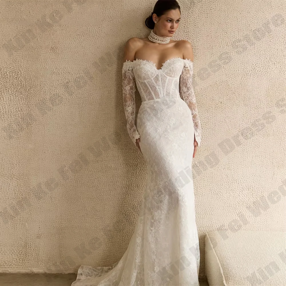 Mermaid Lace Elegant Wedding Dresses Long Sleeve Off The Shoulder Brides Gown Customized Vestidos De Novia Robe Bridal Dress