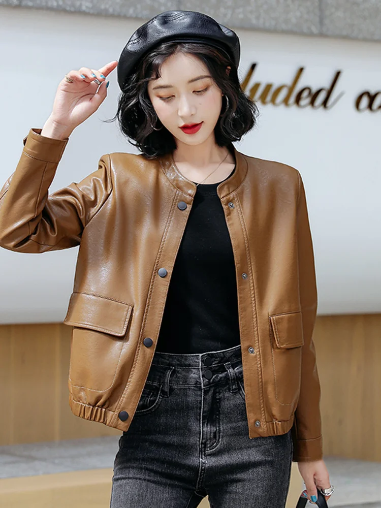 Spring Autumn New Style Haifeng Genuine Leather Jacket Women Short Loose Fashion Sheepskin Jacket Trendy Korean Version