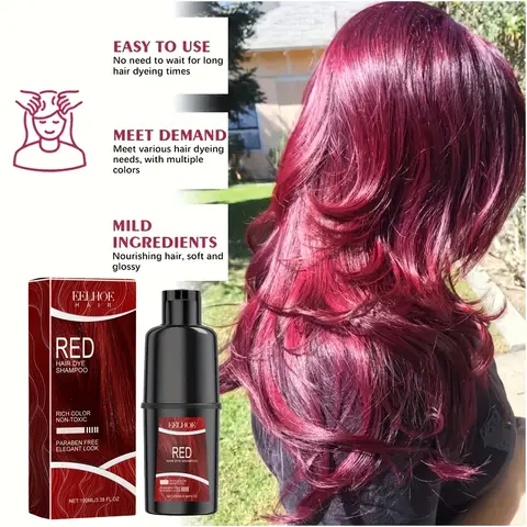 Red Hair Dye Shampoo 2pcs - Gentle 3-in-1 Coloring, Hydrating & Softening, Easy Everyday Hair Care for All Hair Types