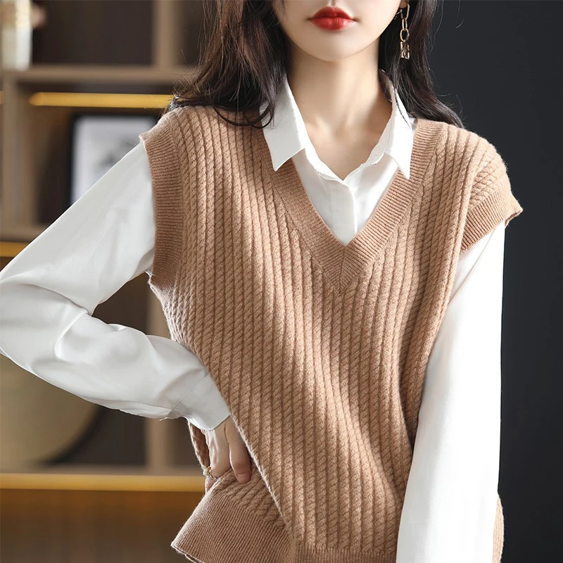 

Korean Style Solid Color Sweater Vest Women Winter 2022 Sleeveless Knitted Vest Tops Woman Casual Cashmere Pullovers Female