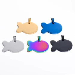 5Pcs Good Quality Fish Tags Pendant Charm Dog ID Stainless Steel Blank Dog Tags 5 colors Both side Polished