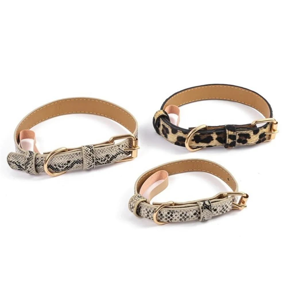 Durable Print Dog Collar Pet Walking Wear Resistant Leopard Dog Collar PU Leather Adjustable Pet Collar Small Medium Dogs