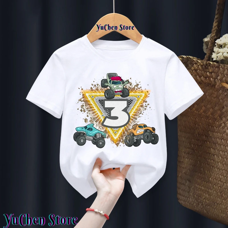 1-9 Years Old T-shirt Birthday Boy T-Shirt Monster Truck Birthday Party Monster Truck Jam Gift Clothing T-shirt Children T-shirt