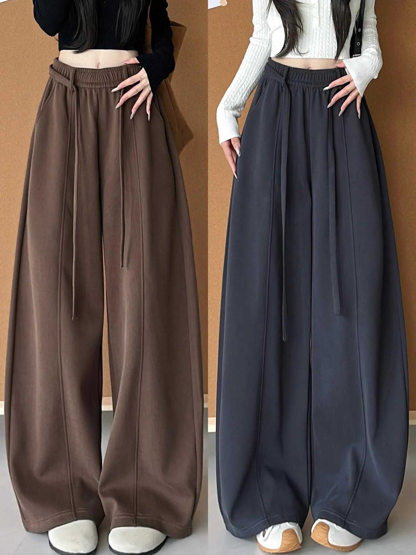 

High Waist Coffee Color Sports Knife Pants Women Spring Autumn Winter plus Size Loose Wide Leg Banana Pants Casual Style