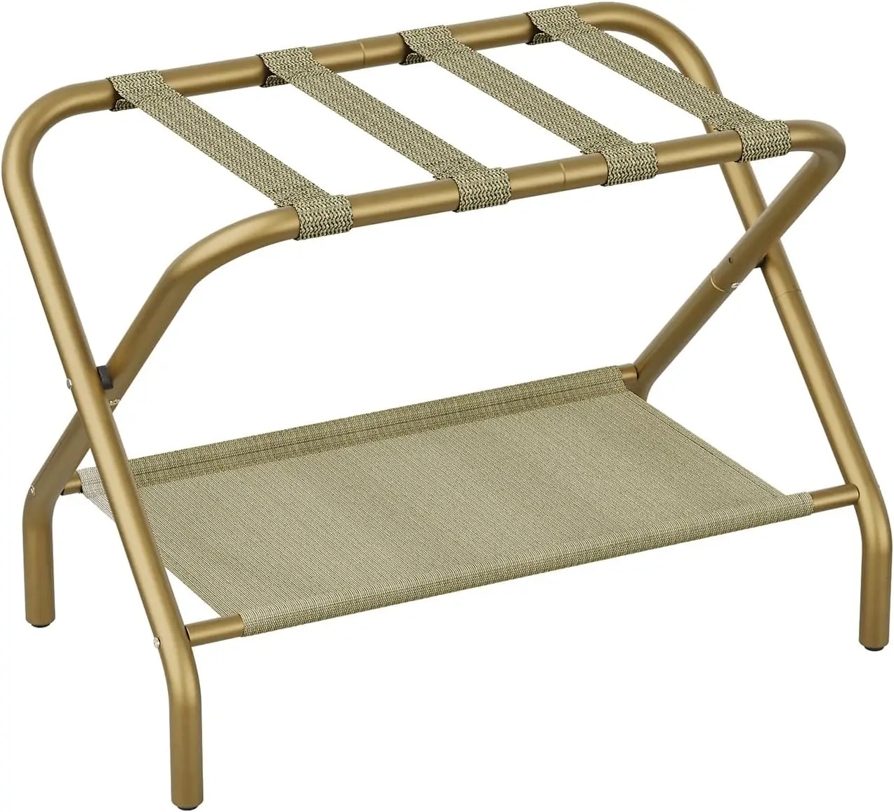 

Folding Luggage Rack with Storage Shelf, Steel Portable Stand for Bedroom Hotel Travel, Easy Assembly Holds 110 lb