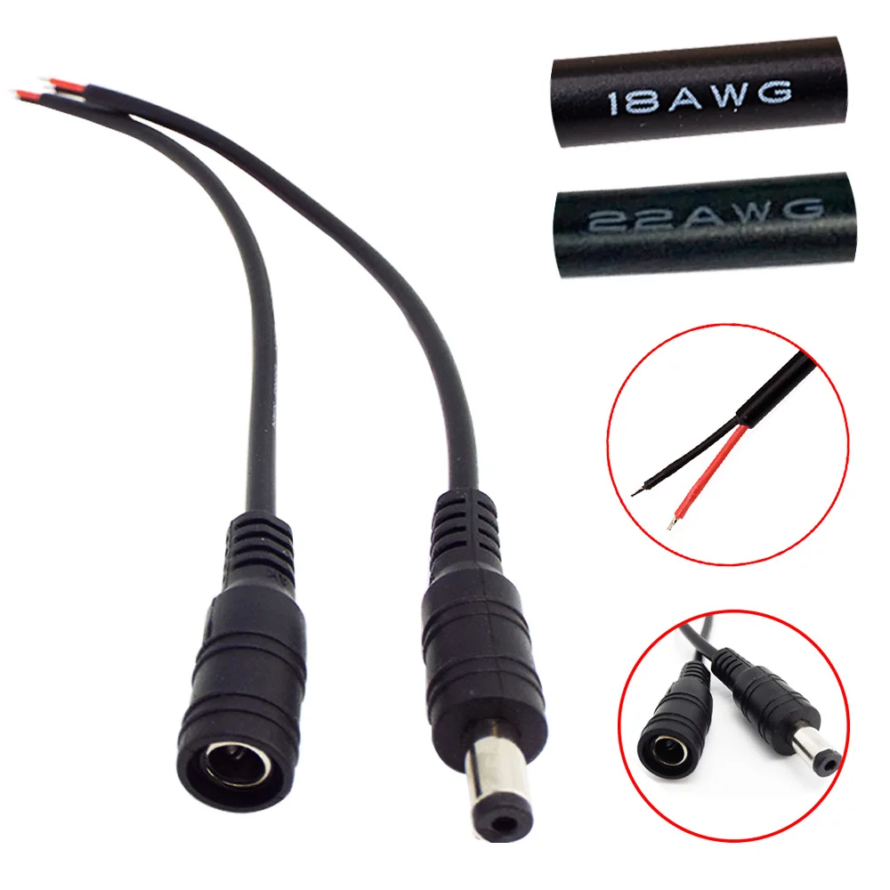 1Pc 22/18AWG 12V DC Power Charging Cable 5.5x2.1/2.5mm DC Male Plug Female Socket Extension Cord For CCTV Camera LED Strip Light
