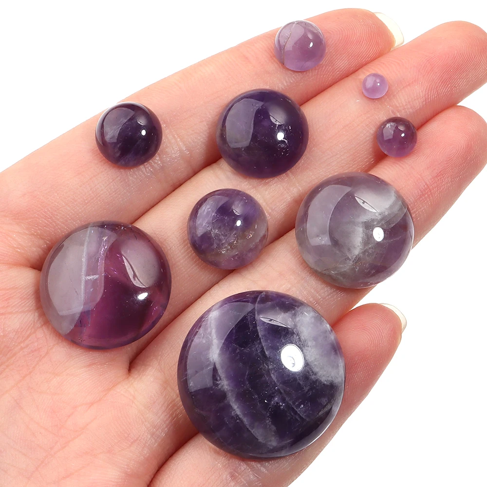 5-10pcs/lot 4/6/8/10/12/14/16/18/20/15mm Natural Stone Cabochon Round Amethyst Cabochons For DIY Jewelry Making Necklace