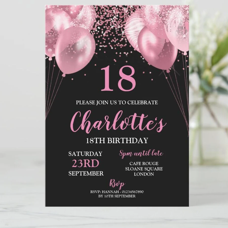 5/20/100pcs 18th birthday invitations, Watercolor Blue Floral birthday invitations 18, Sunflower Birthday Invitation