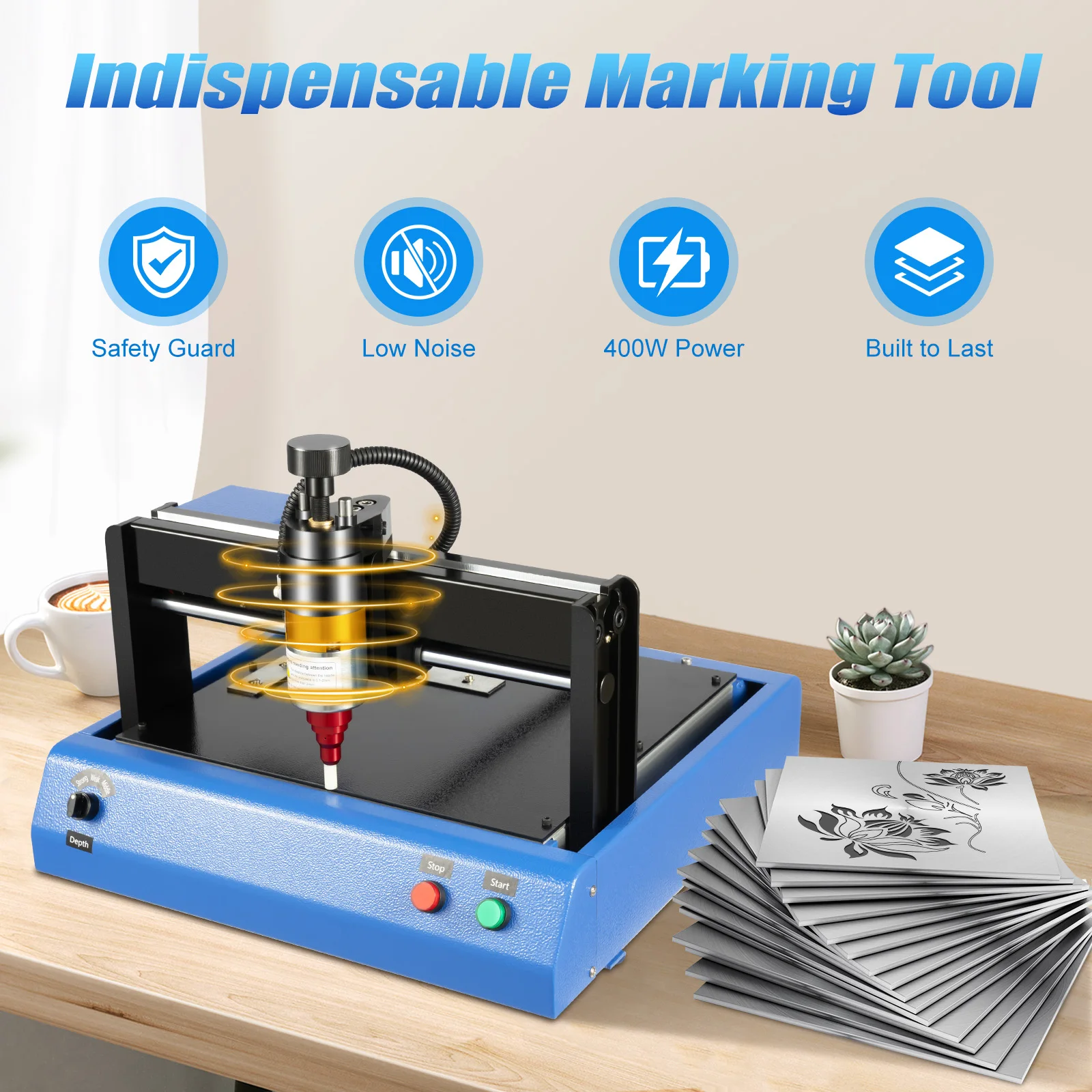 Máquina eléctrica de marcado de Metal de 400W, máquina de grabado de joyería, herramienta, grabador Mental para grabado de plástico y acero inoxidable