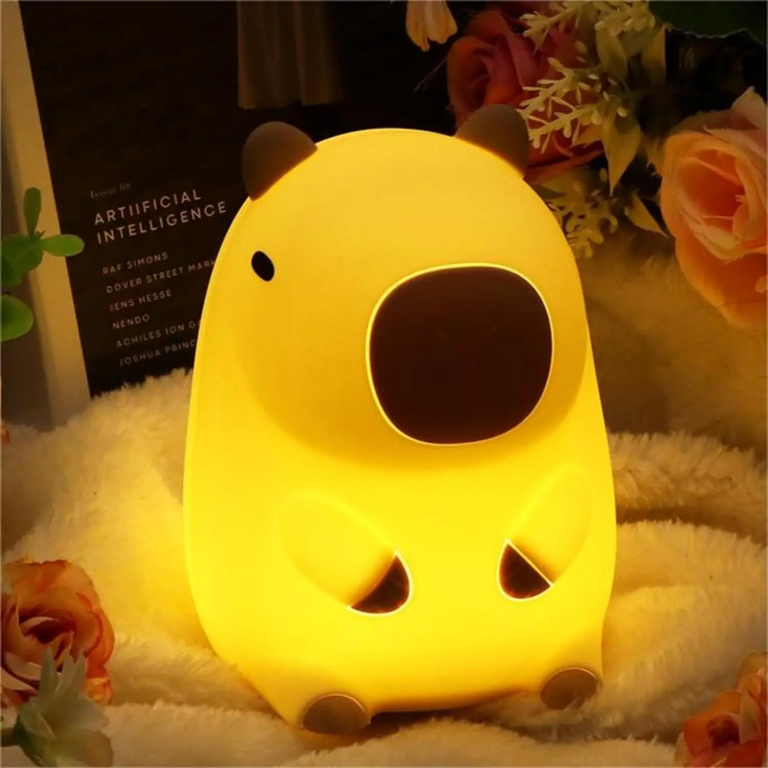 Cute Cartoon Capsule Silicone Kids Night Light, USB recarregável, Timing, escurecimento, Sleep Soft Lamp, Decoração do quarto das crianças