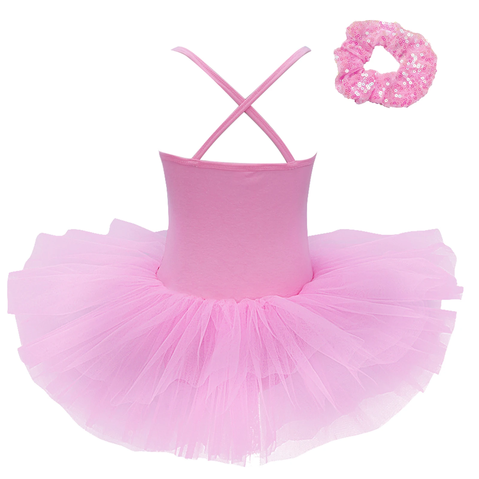 Kids Girls Ballet Dance Leotard Dress Ballerina Sequined Tutu Dress Rhythmic Gymnastics Bodysuit Dress Stage Performance Costume