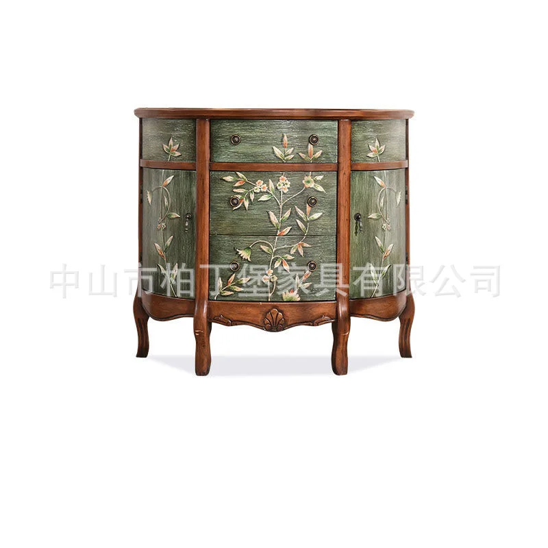 LH retro bucket cabinet enters the door, living room entrance partition cabinet, semi-round dining side cabinet
