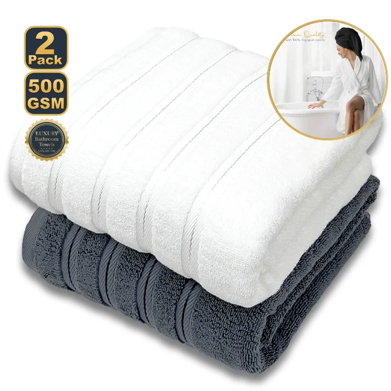 

2pcs Solid Bath Towel Set 100% Cotton Soft Highly Absorbent Beach Spa Bathroom Washcloth Home Five-Star Hotel Towels 70*140cm