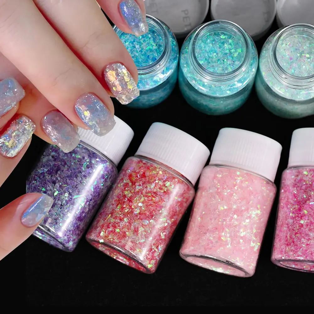 10ml Laser Nail Glitter Powder Sparkly Flakes Holographic Candy-Cover Fragments Nail Glitter Mermaids Flakes Broken Glass Decals