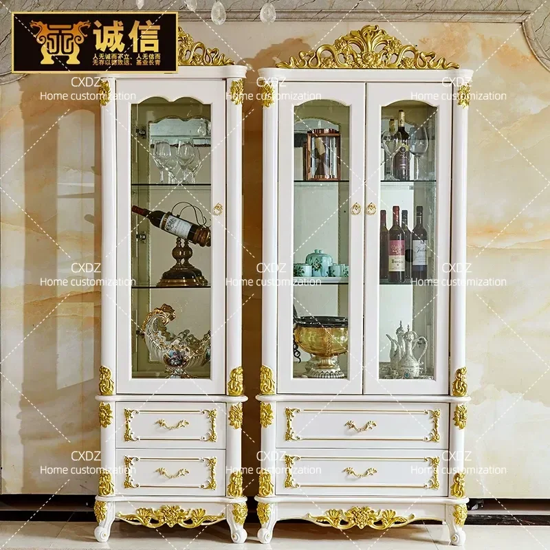 European wine cabinet household solid wood triangular cabinet sofa side glass corner American curved rack living room locker