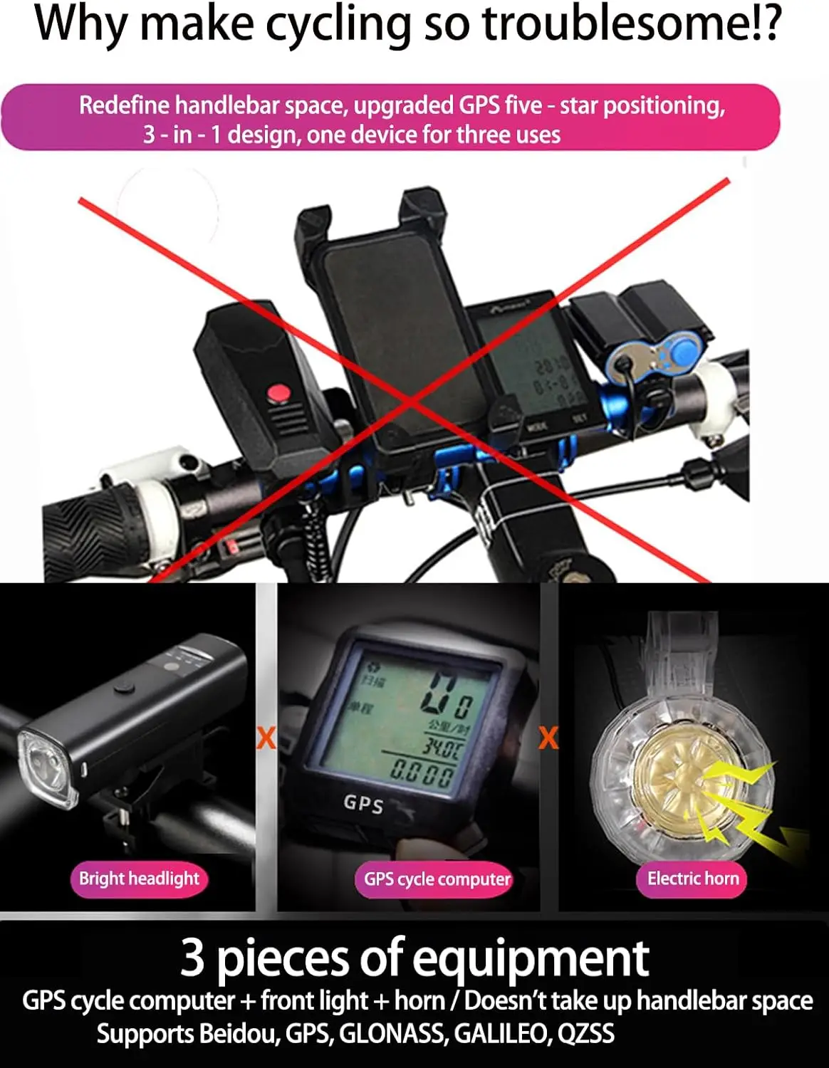 

Nulkomma 3-in-1 Wireless Cycling Computer, 800lm Bike Lights with Horn,Bicycle Speedometer Odometer MPH KM/H with Waterproof