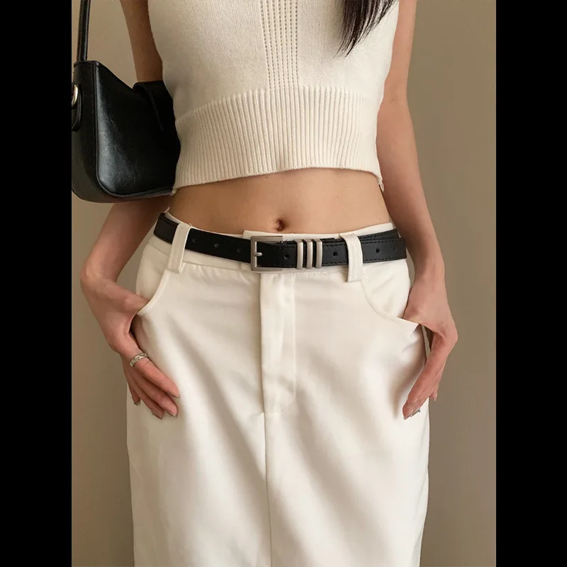 Simple Korean Pink Metal Buckle Belt for Women Luxury Niche Decoration, Commuting with Jeans and Accessories Belt