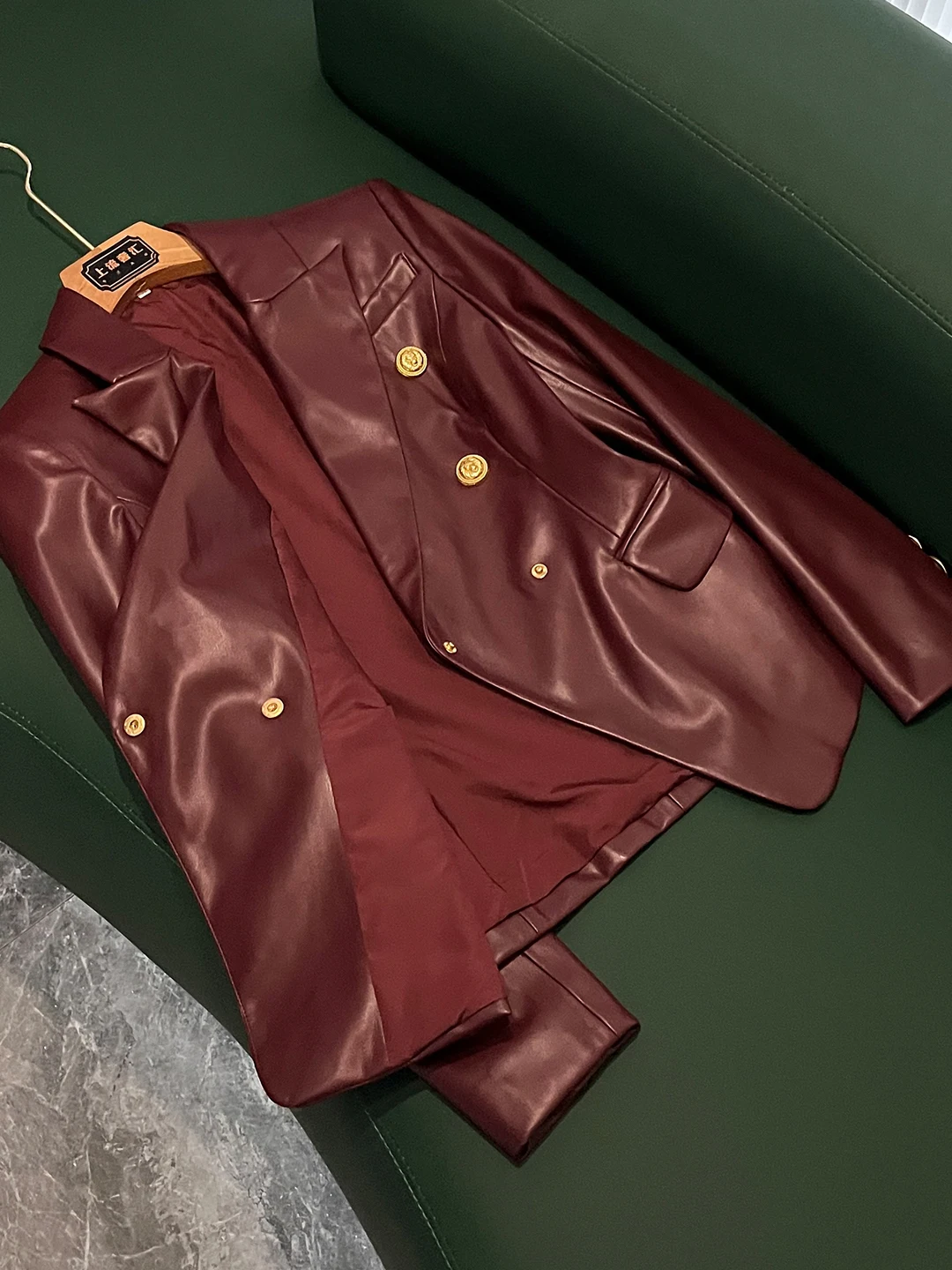 Veste rétro en cuir PU de qualité supérieure, couleur unie, col à revers, coupe ajustée, veste de cérémonie, veste de cérémonie Bury AZ9, vêtements de travail
