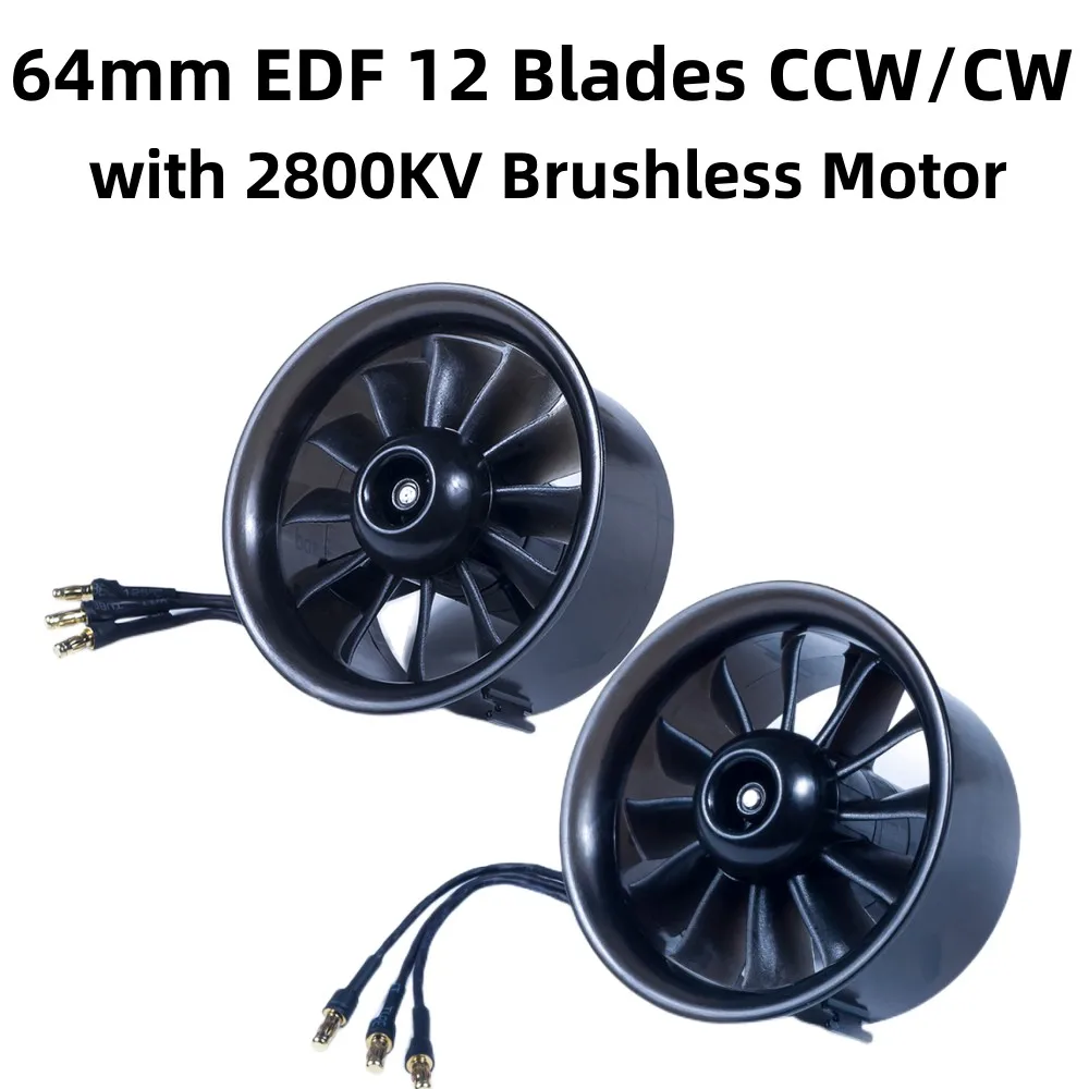 64mm EDF 12 Blades CCW/CW Ducted Fan with 4S Lipo 2800KV Brushless Motor for RC Jet Plane Plane EDF RC Helicopter DIY Parts