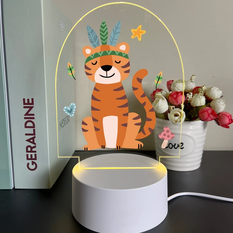 Lampu Led 3d harimau cantik untuk anak, lampu malam hewan rubah kartun hadiah Natal