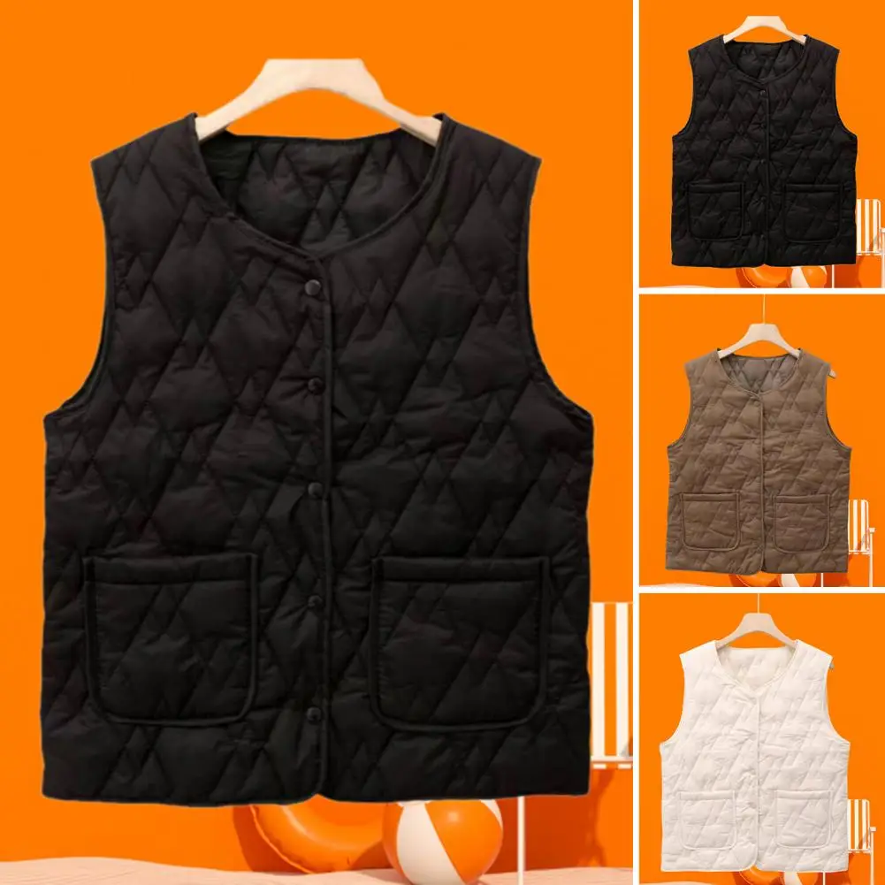 Simple Design Vest Women's Sleeveless Thermal Vest with Single-breasted Closure Imitation Silk Cotton for Autumn for Female